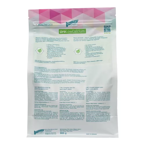 Hrană completă pentru iepuri pentru tract urinar bunnyNature HealthFood UroLowCalcium 800 g