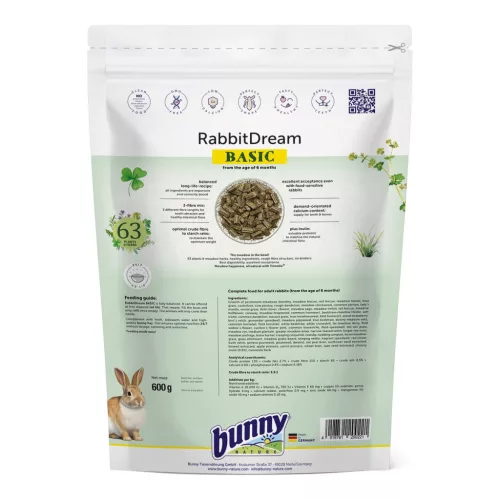 Hrană completă pentru iepuri adulți bunnyNature RabbitDream Basic 600 g