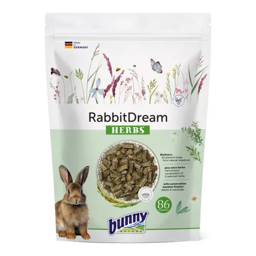 Hrană completă pentru iepuri adulți bunnyNature RabbitDream Herbs 600 g