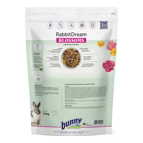 Hrană completă pentru iepuri adulți bunnyNature RabbitDream Blossoms 1,5 kg