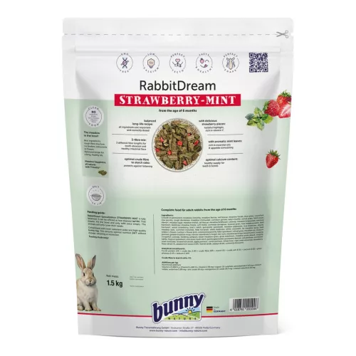Hrană completă pentru iepuri bunnyNature RabbitDream Strawberry-Mint 1,5 kg