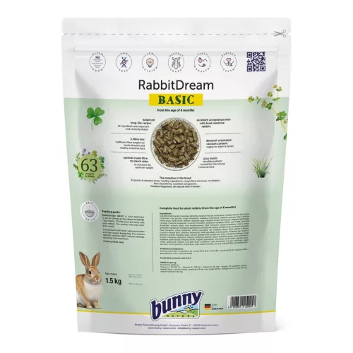 Hrană completă pentru iepuri adulți bunnyNature RabbitDream Basic 1,5 kg