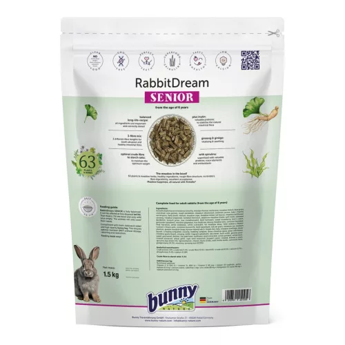 Hrană completă pentru iepuri seniori bunnyNature RabbitDream Senior 1,5 kg